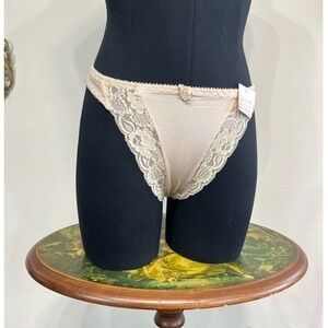 Vintage Isadora Paccini Y2K Nude Lace Trim Thong High Leg Panty NWT Small